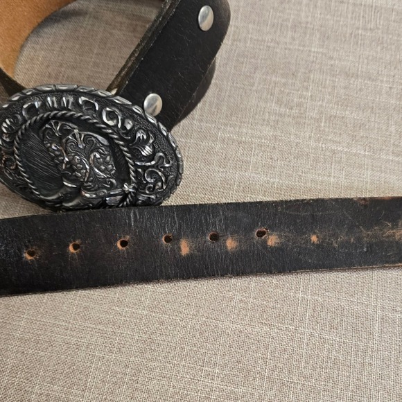 Vintage Mens EJC 1995 Western Cowboy Belt Leather Brown Boots Buckle Made USA - Picture 5 of 7